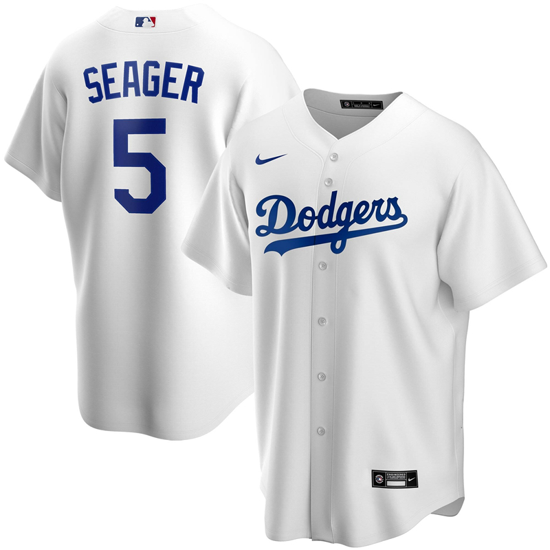 2020 MLB Men Los Angeles Dodgers Corey Seager Nike White Home 2020 Replica Player Jersey 1->customized mlb jersey->Custom Jersey